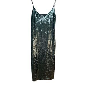 Lineāand Dot Soft Emerald Green Strappy Velvety Foil Midi Slip Dress Sz L